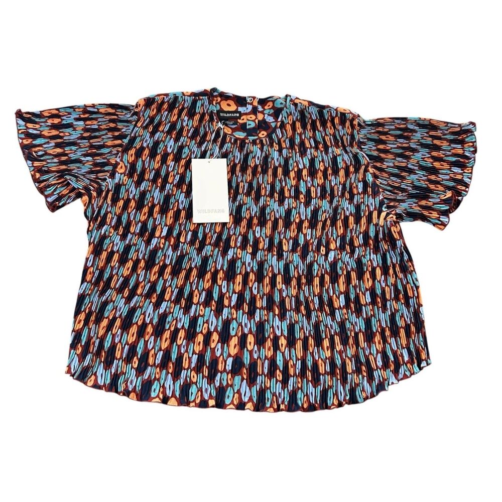 Wildfang The Empower Plisse Boxy Blouse NWT Retro Floral Pleated Abstract 1X